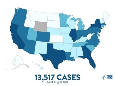 Monkeypox orthopoxvirus cases by state usa CDC map