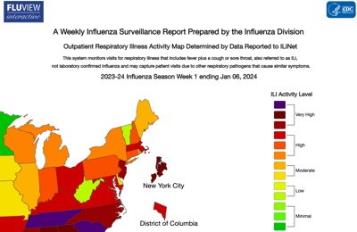 Northeast CDC influenza week of January 4 2024